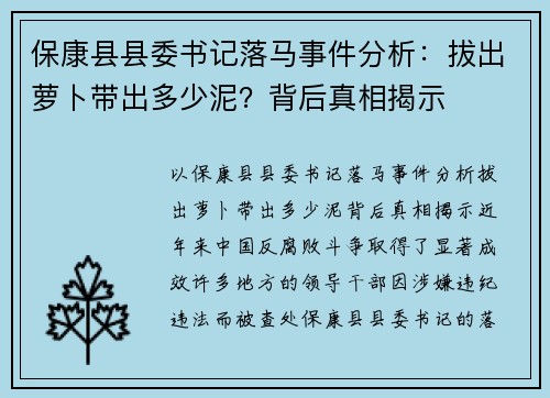 保康县县委书记落马事件分析：拔出萝卜带出多少泥？背后真相揭示