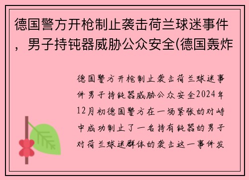 德国警方开枪制止袭击荷兰球迷事件，男子持钝器威胁公众安全(德国轰炸荷兰)