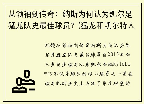 从领袖到传奇：纳斯为何认为凯尔是猛龙队史最佳球员？(猛龙和凯尔特人比赛录像)